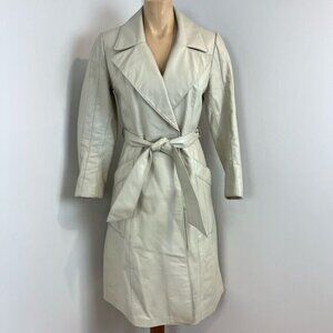 70s Vintage Embassy Women’s XS Genuine Leather Belted Tan Overcoat Jacket Trench
